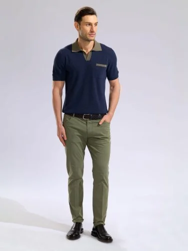 40WEFT 5 Cep Yeşil İnce Twill Vintage Pamuk Elastan Regular Fit Pantolon - 5