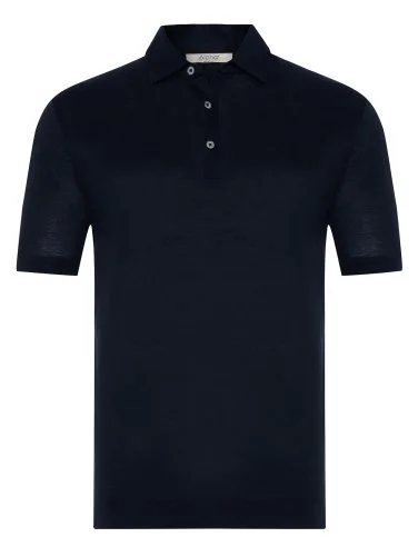 Alphauomo Lacivert Gömlek Yaka İnce Merserize Regular Fit Tişört - 1