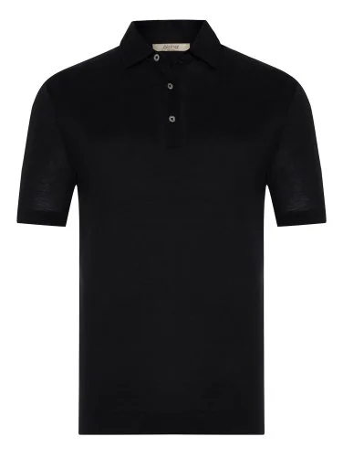 Alphauomo Siyah Gömlek Yaka İnce Merserize Regular Fit Tişört - 1