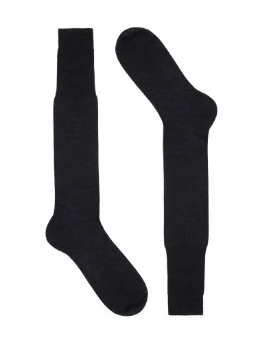 Bresciani Antrasit Düz Uzun Konç Yün Çorap - 1
