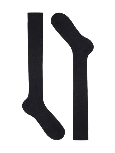 Bresciani Antrasit İnce Fitilli Uzun Konç Yün Çorap - 1