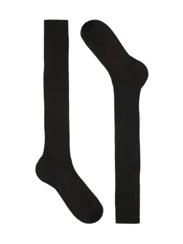 Bresciani Kahverengi İnce Fitilli Uzun Konç Pamuk Çorap - 1