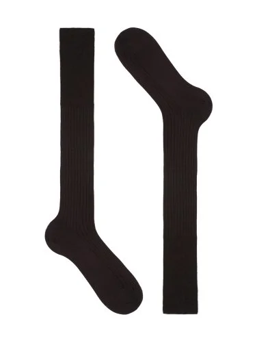 Bresciani Kahverengi İnce Fitilli Uzun Konç Yün Çorap - 1