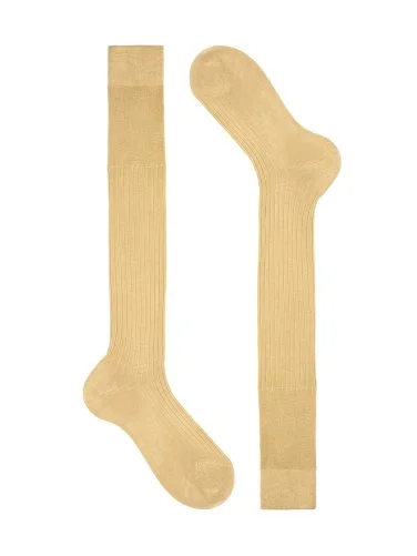 Bresciani Koyu Bej Uzun Konç Fitilli Pamuk Çorap - 1