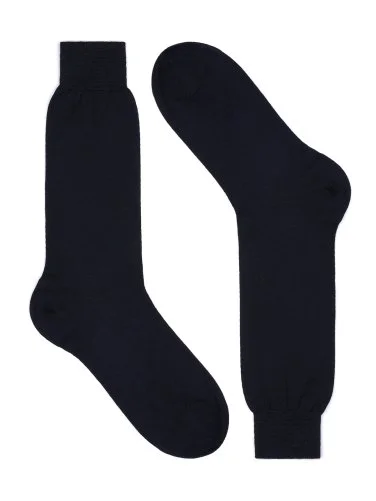 Bresciani Lacivert Düz Kısa Yün Çorap - 1