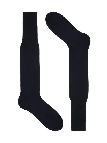 Bresciani Lacivert Düz Uzun Konç Yün Çorap - 1