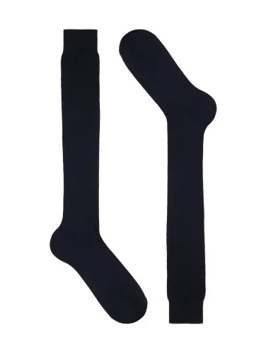 Bresciani Lacivert İnce Çizgili Uzun Konç Yün Çorap - 1