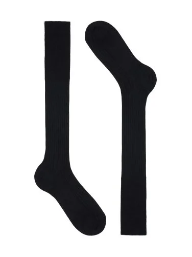 Bresciani Lacivert İnce Ftilli Uzun Konç Yün Çorap - 1