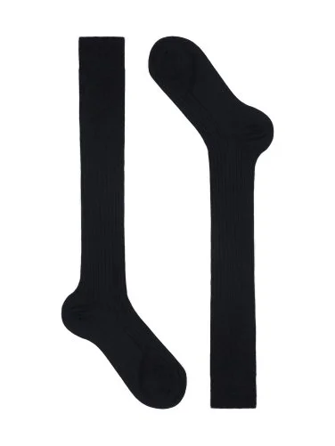 Bresciani Siyah İnce Fitilli Uzun Konç Yün Çorap - 1