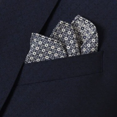 Carl Gross %100 Yün Lacivert Kendinden Desenli Peak Lapel Yaka Slim Fit Yelekli Smokin Takım Elbise - 2