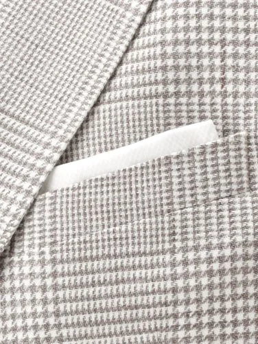 Carl Gross Bej Rengi Ermenegildo Zegna Astarsız Ekoseli Yün Keten Ceket - 3