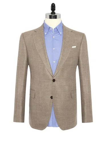Carl Gross Bej Rengi Ermenegildo Zegna Heritage Diyagonal Dokulu Yün İpek Keten Ceket - 1