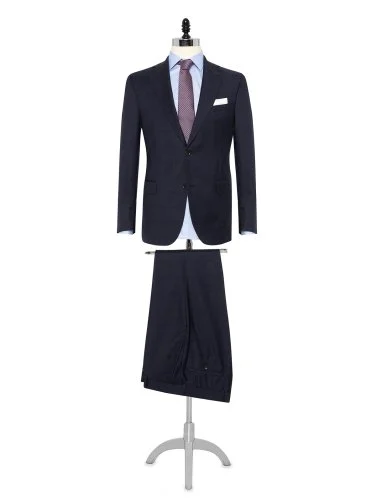 Carl Gross Cerruti Süper 130'S Lacivert Ekoseli Yün Takım Elbise - 1