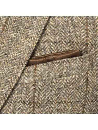 Carl Gross Harris Tweed Bej Gri Balıksırtı Kareli Kolu Peçli Yün Ceket - 2