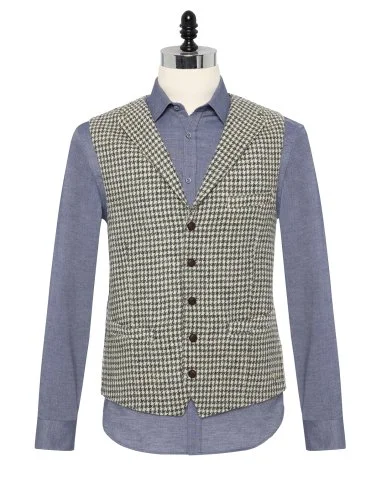 Carl Gross Harris Tweed Gri Ekru Kaz Ayağı Yün Yelek - 3