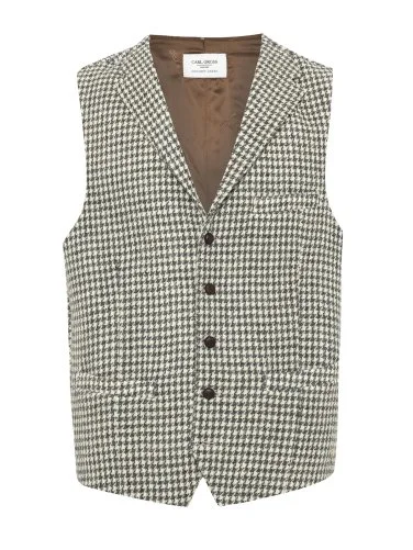 Carl Gross Harris Tweed Gri Ekru Kaz Ayağı Yün Yelek - 1