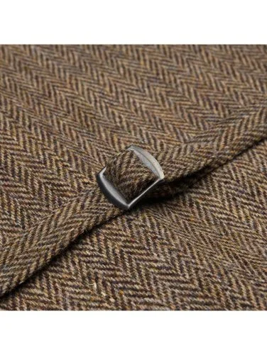 Carl Gross Harris Tweed Kahve Bej Balıksırtı Yün Yelek - 4