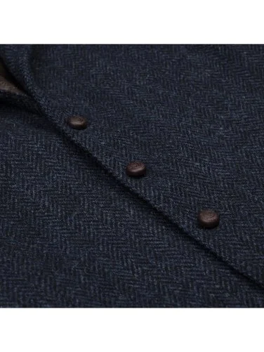 Carl Gross Harris Tweed Lacivert Mavi Balıksırtı Yün Yelek - 2