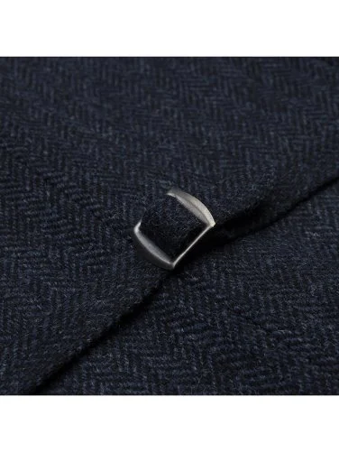 Carl Gross Harris Tweed Lacivert Mavi Balıksırtı Yün Yelek - 4