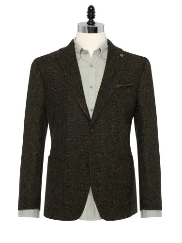 Carl Gross Harris Tweed Yeşil Taba Balıksırtı Kolu Peçli Yün Ceket - 1