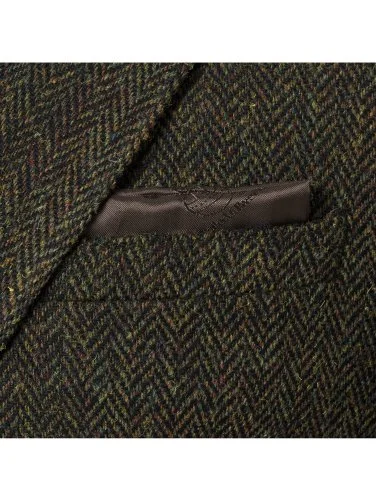 Carl Gross Harris Tweed Yeşil Taba Balıksırtı Kolu Peçli Yün Ceket - 2