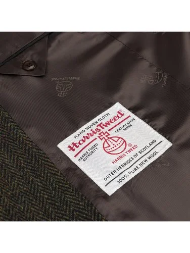 Carl Gross Harris Tweed Yeşil Taba Balıksırtı Kolu Peçli Yün Ceket - 3