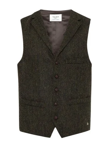 Carl Gross Harris Tweed Yeşil Taba Balıksırtı Yün Yelek - 1