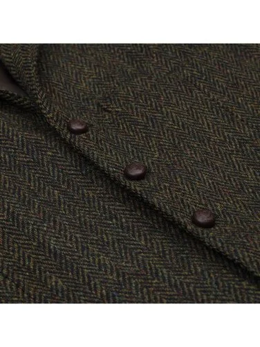Carl Gross Harris Tweed Yeşil Taba Balıksırtı Yün Yelek - 2
