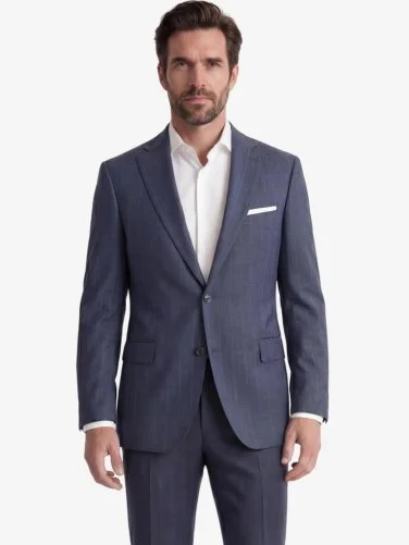 Carl Gross Havacı Mavi Ermenegildo Zegna Traveller Çizgili Yün Takım Elbise - 1