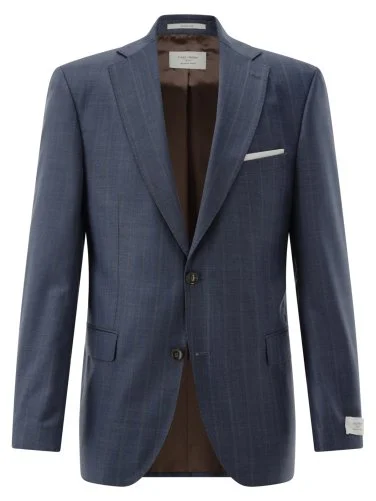 Carl Gross Havacı Mavi Ermenegildo Zegna Traveller Çizgili Yün Takım Elbise - 2