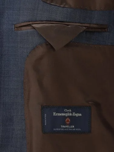 Carl Gross Havacı Mavi Ermenegildo Zegna Traveller Çizgili Yün Takım Elbise - 4