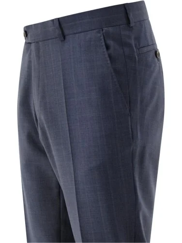 Carl Gross Havacı Mavi Ermenegildo Zegna Traveller Çizgili Yün Takım Elbise - 8