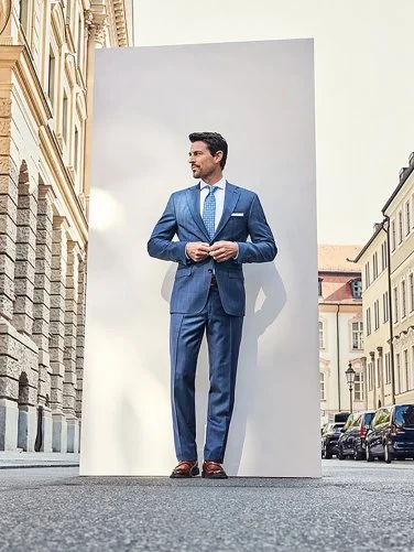 Carl Gross Havacı Mavi Ermenegildo Zegna Traveller Çizgili Yün Takım Elbise - 9
