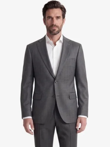 Carl Gross Koyu Gri Ermenegildo Zegna Traveller Çizgili Yün Takım Elbise - 1
