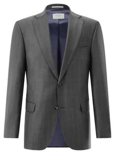 Carl Gross Koyu Gri Ermenegildo Zegna Traveller Çizgili Yün Takım Elbise - 2