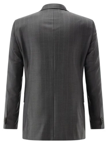 Carl Gross Koyu Gri Ermenegildo Zegna Traveller Çizgili Yün Takım Elbise - 3
