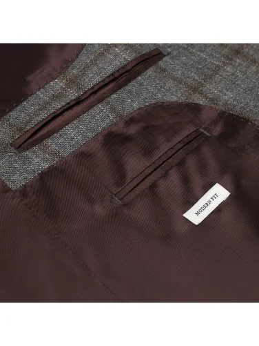 Carl Gross Loro Piana Gri Kahve Kareli Yün İpek Kaşmir Ceket - 4