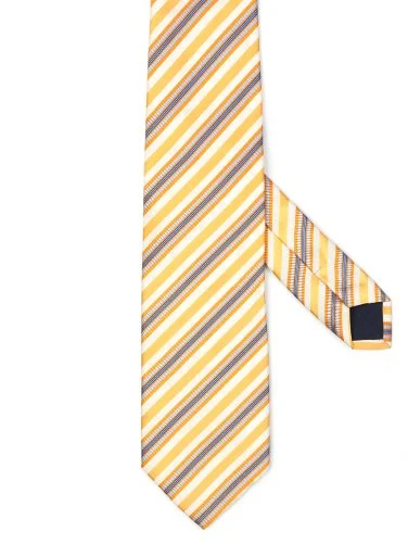 Coriano Bej Sarı Turuncu İnce Çizgili İtalyan Kravat - 1