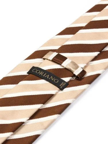 Coriano Kahverengi Ekru İnce Çizgili İtalyan Kravat - 2