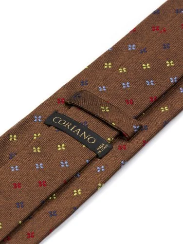 Coriano Kahverengi Mikro Çiçek Desenli İtalyan Kravat - 2