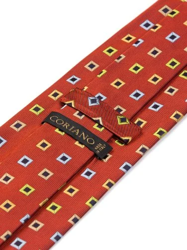 Coriano Kiremit Rengi Optik Kare Desenli İtalyan Kravat - 2
