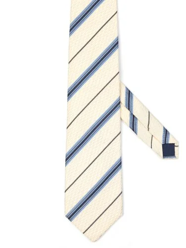 Coriano Krem Mavi İnce Çizgili İtalyan Kravat - 1