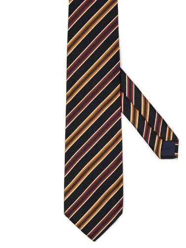Coriano Siyah Turuncu Bordo Çizgili İtalyan Kravat - 1