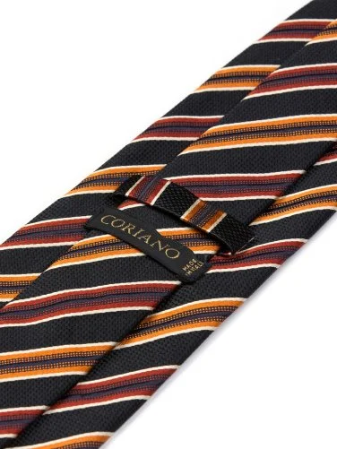 Coriano Siyah Turuncu Bordo Çizgili İtalyan Kravat - 2