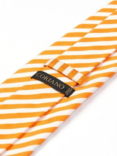 Coriano Turuncu Beyaz Çizgili İtalyan Kravat - 2