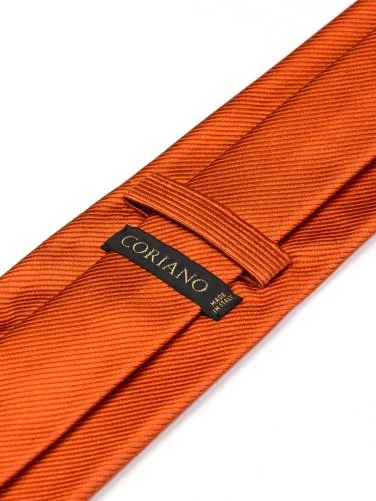 Coriano Turuncu İnce Çizgili Dokulu İtalyan Kravat - 2