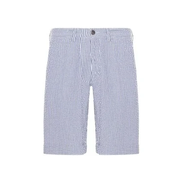 40WEFT Blue White Striped Searsucker Cotton Bermuda - 1