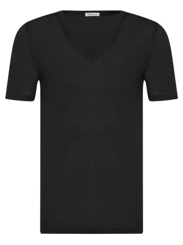 Bresciani Black V Neck Mercerized Cotton Undershirt T-Shirt Undershirt - 1