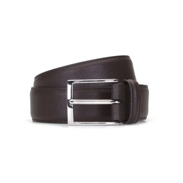 Brown Textured Leather Belt with Germirli - 1