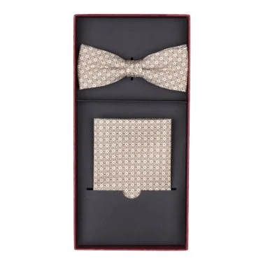 Carl Gross Cotton Beige Patterned Bow Tie Handkerchief Set - 1